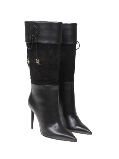 Shop Balmain Mina Boot In Leather And Suede Color Black In Noir