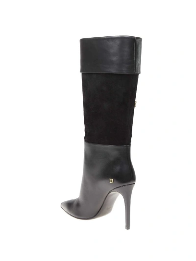 Shop Balmain Mina Boot In Leather And Suede Color Black In Noir