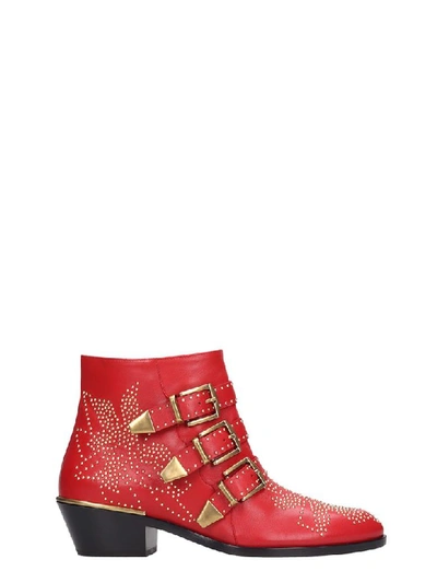 Shop Chloé Susanna Low Heels Ankle Boots In Red Leather