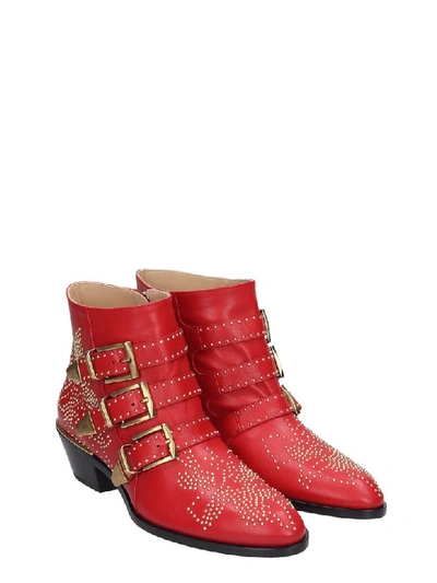 Shop Chloé Susanna Low Heels Ankle Boots In Red Leather