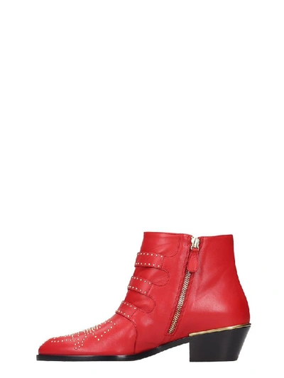 Shop Chloé Susanna Low Heels Ankle Boots In Red Leather