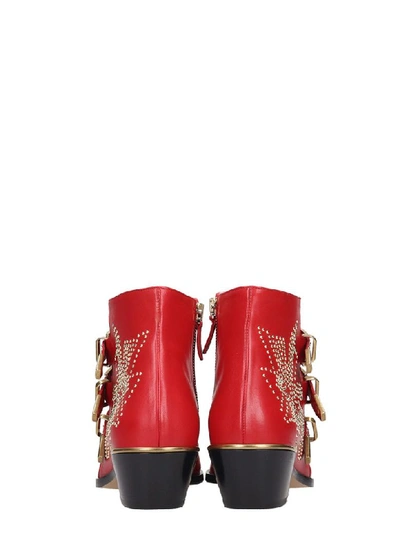 Shop Chloé Susanna Low Heels Ankle Boots In Red Leather