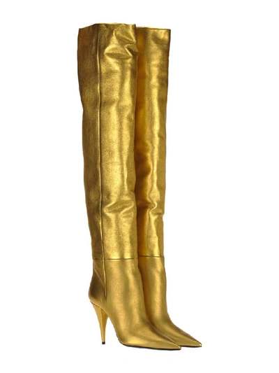 Shop Saint Laurent Metallic Leather Kiki Boots In Gold