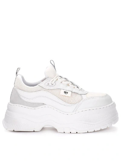Shop Chiara Ferragni White Leather And Fabric Sneaker In Bianco