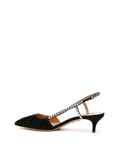 Shop Aquazzura Crystal Shiny Slingbacks 45 In Black (black)