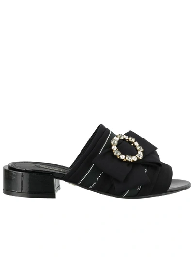 Shop Dolce & Gabbana Charmeuse Slide With Bow And Crystals In Black