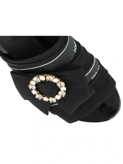 Shop Dolce & Gabbana Charmeuse Slide With Bow And Crystals In Black