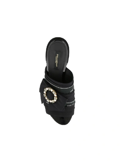 Shop Dolce & Gabbana Charmeuse Slide With Bow And Crystals In Black