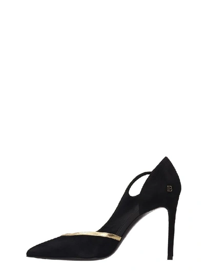 Shop Balmain Black Suede Leather Pumps