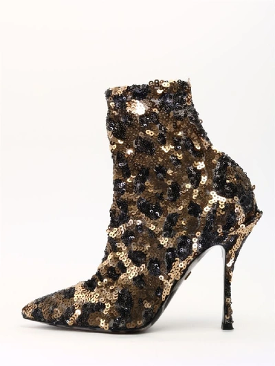 Shop Dolce & Gabbana Ankle Boot Leo Sequins In Brown