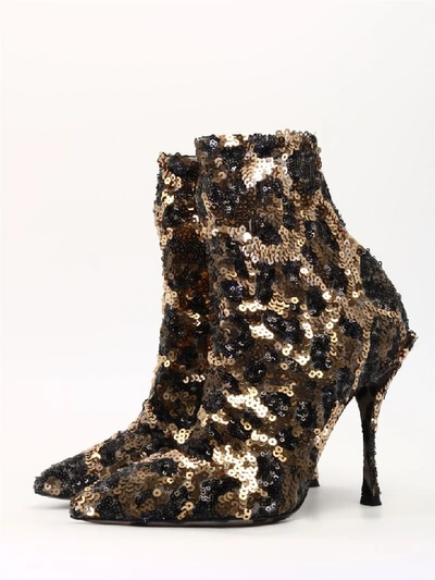 Shop Dolce & Gabbana Ankle Boot Leo Sequins In Brown