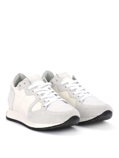 Shop Philippe Model Monaco Vintage White Fabric And Leather Sneaker In Bianco