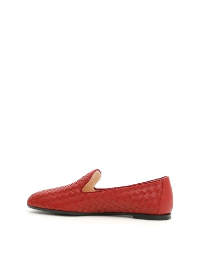 Shop Bottega Veneta Intrecciato Moccasins In Bacc.rose (red)