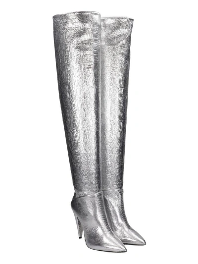 Shop Elena Iachi High Heels Boots In Silver Leather