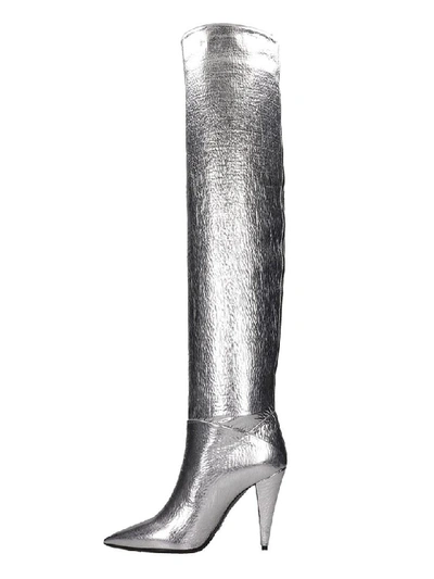 Shop Elena Iachi High Heels Boots In Silver Leather