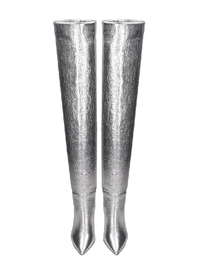 Shop Elena Iachi High Heels Boots In Silver Leather