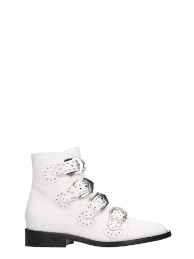 Shop Givenchy Elegant Fl Low Heels Ankle Boots In White Leather