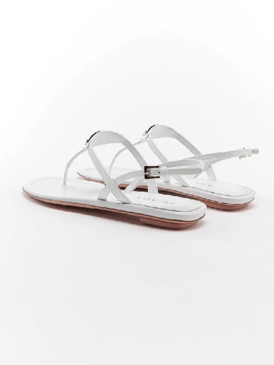 Shop Prada Thong Sandal Patent In Bianco