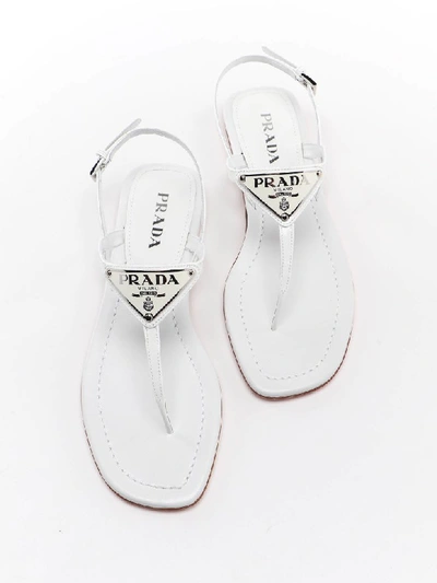 Shop Prada Thong Sandal Patent In Bianco
