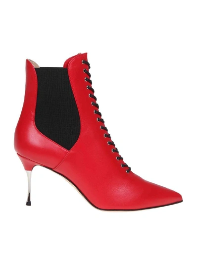 Shop Sergio Rossi Red Leather Ankle Boot In Carmine