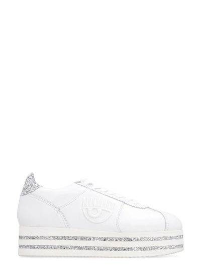 Shop Chiara Ferragni Leather Platform Sneakers In White