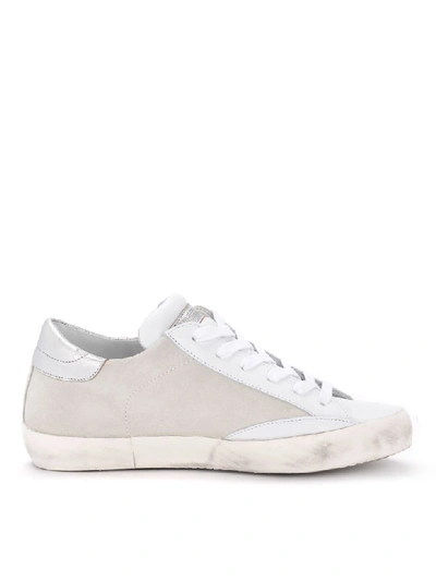 Shop Philippe Model Paris White Suede And Leather Sneaker With Multicolor Studs.
