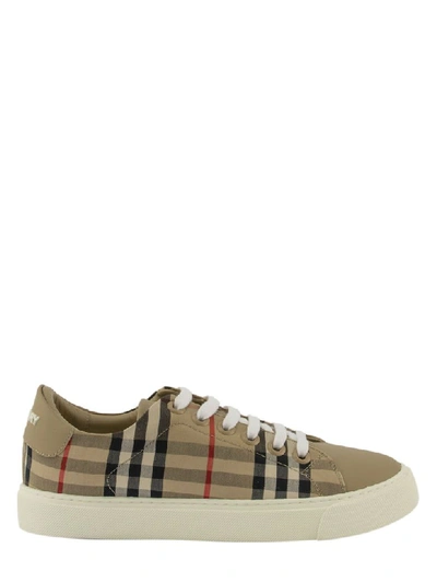 Shop Burberry Vintage Check And Leather Sneakers In Archive Beige