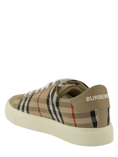 Shop Burberry Vintage Check And Leather Sneakers In Archive Beige