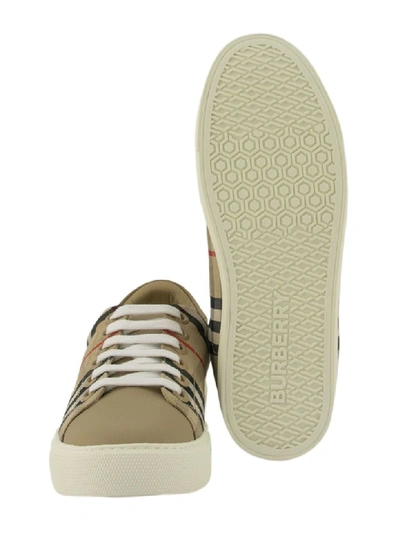 Shop Burberry Vintage Check And Leather Sneakers In Archive Beige