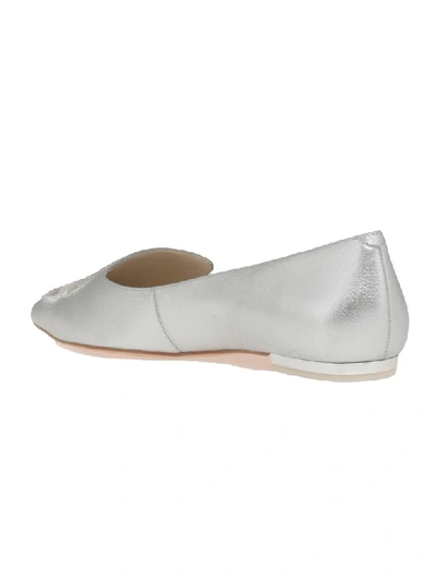 Shop Sophia Webster Bibi Butterfly Flat Shoes In Silver & Silver Embroidery