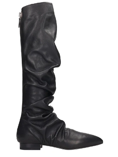 Shop Jil Sander Low Heels Boots In Black Leather