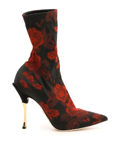 Shop Dolce & Gabbana Jacquard Roses Booties In Nerorosso (black)