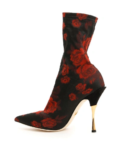 Shop Dolce & Gabbana Jacquard Roses Booties In Nerorosso (black)
