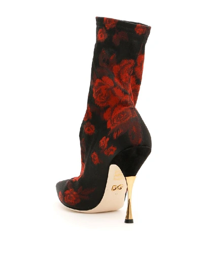 Shop Dolce & Gabbana Jacquard Roses Booties In Nerorosso (black)
