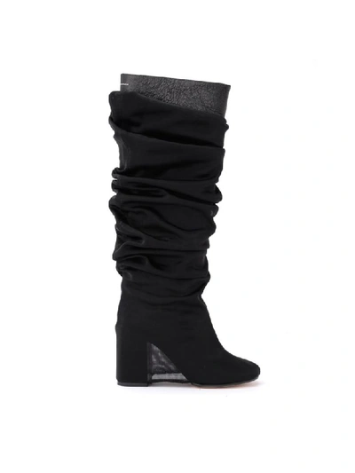 Shop Mm6 Maison Margiela Boot In Black Leather With Sheer Covering In Nero