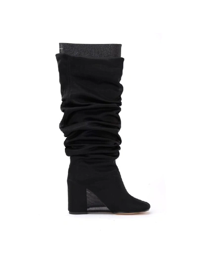 Shop Mm6 Maison Margiela Boot In Black Leather With Sheer Covering In Nero
