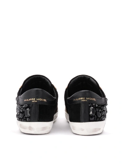 Shop Philippe Model Paris X Sneaker In Black Suede With Heat-sealed Swarovski Stones In Nero