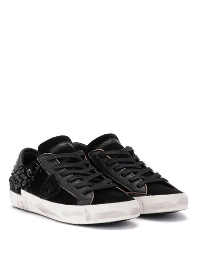 Shop Philippe Model Paris X Sneaker In Black Suede With Heat-sealed Swarovski Stones In Nero