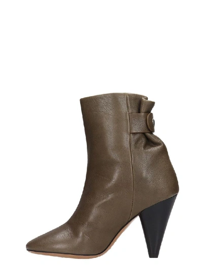 Shop Isabel Marant Lystal High Heels Ankle Boots In Khaki Leather