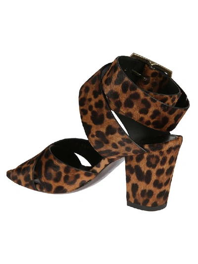 Shop Saint Laurent Leopard Print Mules In Brown