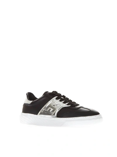 Shop Hogan Black Leather Sneakers With Embossed Logo