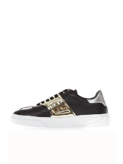 Shop Hogan Black Leather Sneakers With Embossed Logo