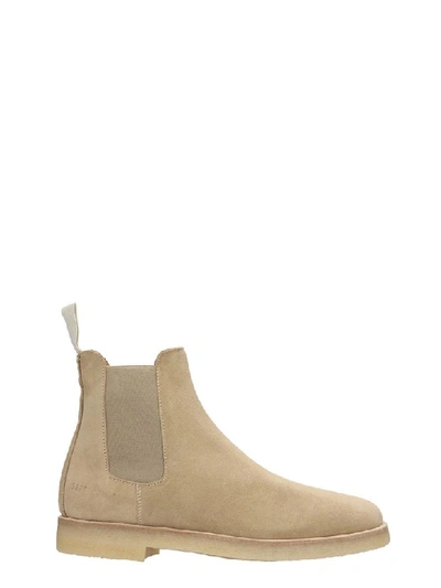 Shop Common Projects Chelsea Boot High Heels Ankle Boots In Beige Suede