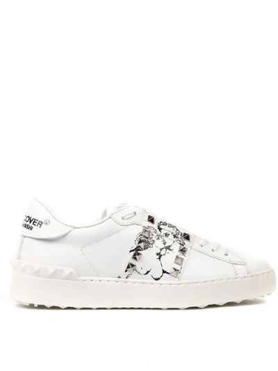 Shop Valentino Rockstud Untitled White Leather Sneakers