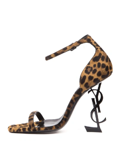 Shop Saint Laurent Opyum Leopard Printed Leather Sandal In Naturale