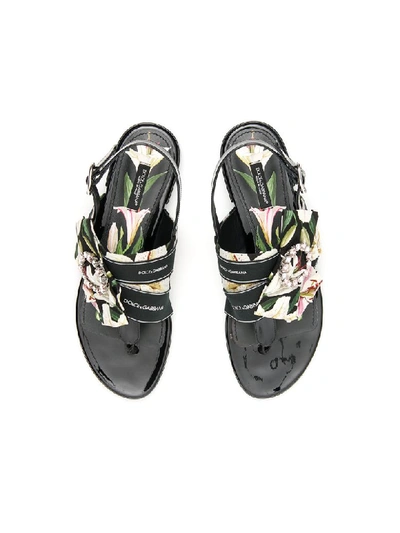 Shop Dolce & Gabbana Patent Sandals With Bow In Nero