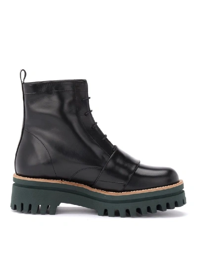 Shop Paloma Barceló Anfibio Paloma Barcelò Boot In Black Leather With Green Sole In Nero