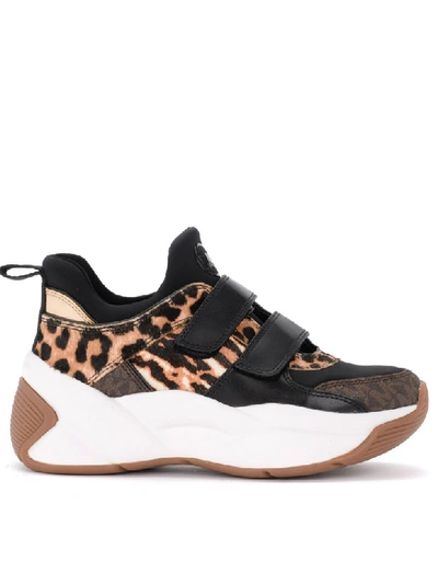 Shop Michael Kors Spotted  Keeley Sneaker In Brown Leather In Beige
