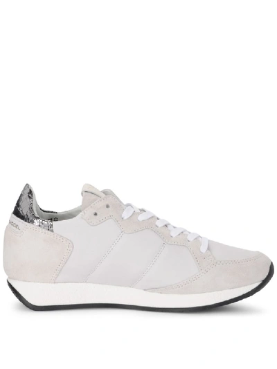 Shop Philippe Model Tropez Vintage West White And Grey Leather And Suede Sneaker. In Bianco