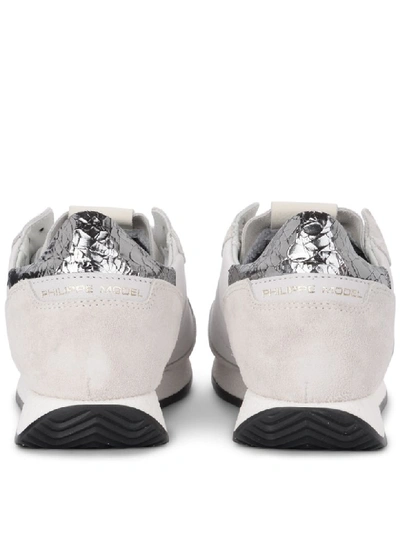 Shop Philippe Model Tropez Vintage West White And Grey Leather And Suede Sneaker. In Bianco